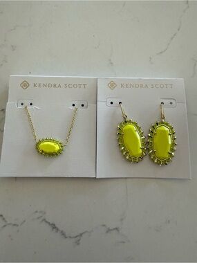 Kendra Scott Neon Lime Elle Drop Earrings and Necklace Set